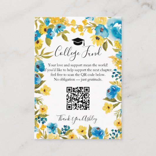 ブルー・イエローフローラ大学基金の卒業 エンクロージャーカード (正面)