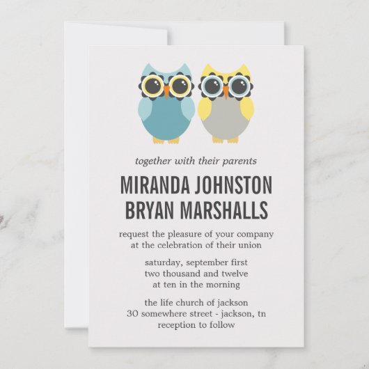 ブルー&イエローフールデザイン結婚式招待状 招待状 (正面)