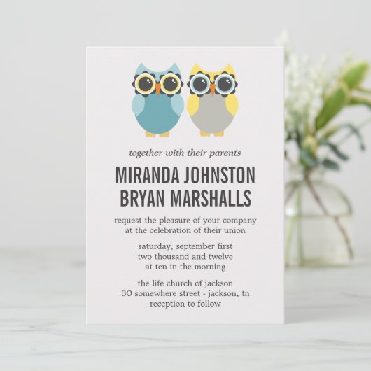 ブルー&イエローフールデザイン結婚式招待状 招待状 (スタンド正面)