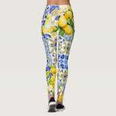 ブルー&イエローレモンタイルドルチェパターンレギンス レギンス (裏面)