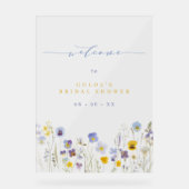 ブルー&イエローワイルドフラワーズブライダルシャワーへようこそ アクリルサイン (正面)