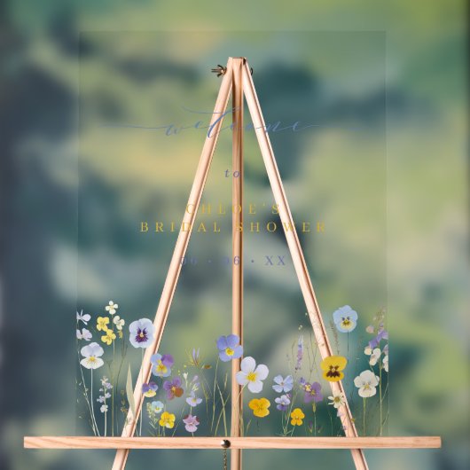 ブルー&イエローワイルドフラワーズブライダルシャワーへようこそ アクリルサイン (ニュートラル)