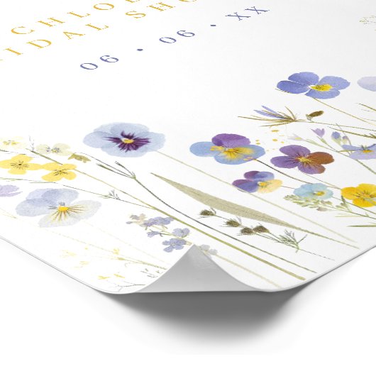 ブルー&イエローワイルドフラワーズブライダルシャワーへようこそ ポスター (角)