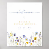 ブルー&イエローワイルドフラワーズブライダルシャワーへようこそ ポスター (正面)