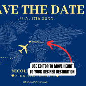 ブルー&イエローワールドマップデスティネーションウェディング セーブザデート