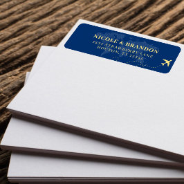 ブルー&イエローワールドマップ飛行機行先結婚式 ラベル