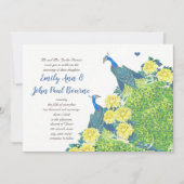 ブルー&イエローヴィンテージピーコック結婚式招待状 招待状 (正面)