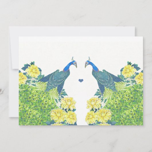 ブルー&イエローヴィンテージピーコック結婚式招待状 招待状 (裏面)