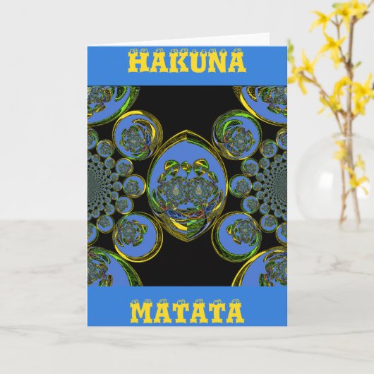 ブルー&イエロー万華鏡のように千変万化するパターンアートプリント カード (黄色い花)