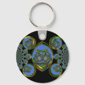 ブルー&イエロー万華鏡のように千変万化するパターンアートプリント キーホルダー (正面)