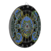 ブルー&イエロー万華鏡のように千変万化するパターンアートプリント ダーツボード (正面左)