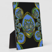 ブルー&イエロー万華鏡のように千変万化するパターンアートプリント フォトプラーク (側面)