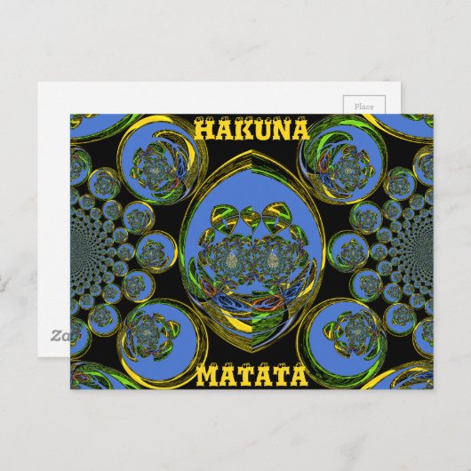 ブルー&イエロー万華鏡のように千変万化するパターンアートプリント ポストカード (正面/裏面)