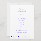 ブルー&イエロー卒業キャップ&タッセル招待状 招待状 (裏面)