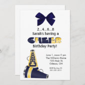 ブルー&イエロー応援誕生日招待状 招待状 (正面/裏面)