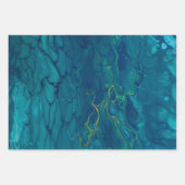 ブルー&イエロー抽象芸術大理石モザイク流体アート ラッピングペーパーシート (正面)