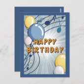 ブルー&イエロー誕生日カード ポストカード (正面/裏面)