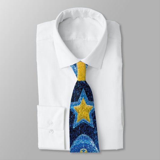 ブルー&イエロー金ゴールドグリッターサッカーファンスポーツチーム ネクタイ (タイ)