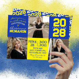 ブルー&イエロー3写真卒業招待状 招待状