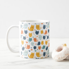 ブルー イエロー オレンジ かわいい 猫 パターン 猫好き コーヒーマグカップ