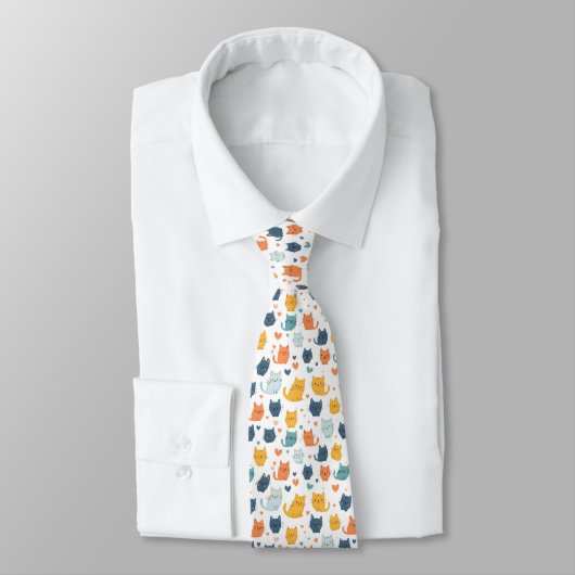 ブルー イエロー オレンジ かわいい 猫 パターン 猫好き ネクタイ (タイ)
