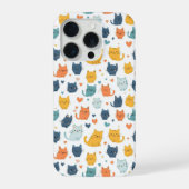 ブルー イエロー オレンジ かわいい 猫 パターン 猫好き iPhoneケース (裏面)
