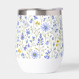 ブルー イエロー グリーン 水彩画 野の花 パターン