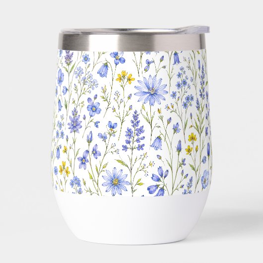 ブルー イエロー グリーン 水彩画 野の花 パターン (左面)