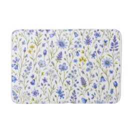 ブルー イエロー グリーン 水彩画 野の花 パターン バスマット