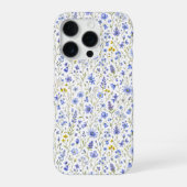 ブルー イエロー グリーン 水彩画 野の花 パターン iPhoneケース (裏面)