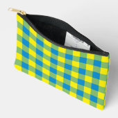 ブルー イエロー グリーン Plaid柄 小 アクセサリーポーチ (見開き)