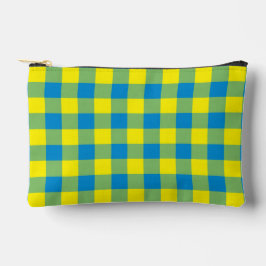 ブルー イエロー グリーン Plaid柄 小 アクセサリーポーチ