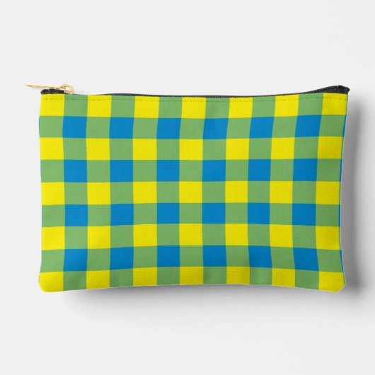 ブルー イエロー グリーン Plaid柄 小 アクセサリーポーチ (正面)
