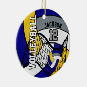 ブルー、イエロー、グレーのパーソナライズされたバレーボール🏐 セラミックオーナメント (右)