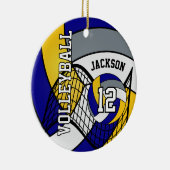 ブルー、イエロー、グレーのパーソナライズされたバレーボール🏐 セラミックオーナメント (右)