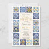 ブルー イエロー タイル イタリアン ベイビー シャワー 招待状 (正面)