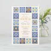 ブルー イエロー タイル イタリアン ベイビー シャワー 招待状 (スタンド正面)