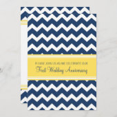 ブルー イエロー チェック 1周年 誕生日 招待状 (正面/裏面)