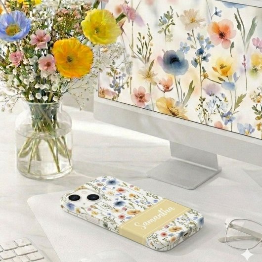ブルー イエロー ピンク 水彩 野の花 名前 Case-Mate iPhoneケース
