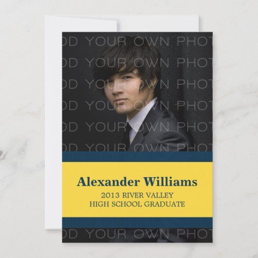 ブルー/イエロー 学校カラーストライプ 卒業招待状 招待状 (正面)