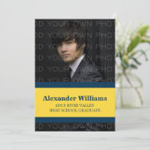 ブルー/イエロー 学校カラーストライプ 卒業招待状 招待状 (スタンド正面)