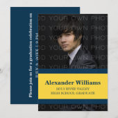 ブルー/イエロー 学校カラーストライプ 卒業招待状 招待状 (正面/裏面)