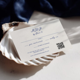 ブルー+ウィズミカルな手書きの結婚式QRコード 出欠カード
