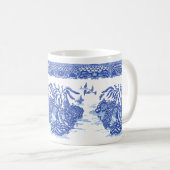 ブルー・ウィロー・ピーコック鳥島動物おもしろい美術 コーヒーマグカップ (正面右)