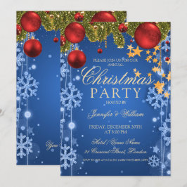 ブルー ウィンター グラム クリスマス ホリデー パーティー 招待状