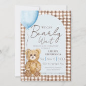 ブルー ウィ キャン ベアリー ウェイト ボーイ ベイビー シャワー 招待状 (正面)