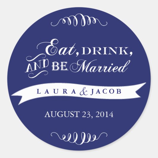 ブルー ウェディング ステッカー | 食べ、飲んで、結婚しよう (正面)