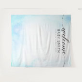 ブルー ウェルカム ベイビー シャワー 背景 タペストリー (正面(横))