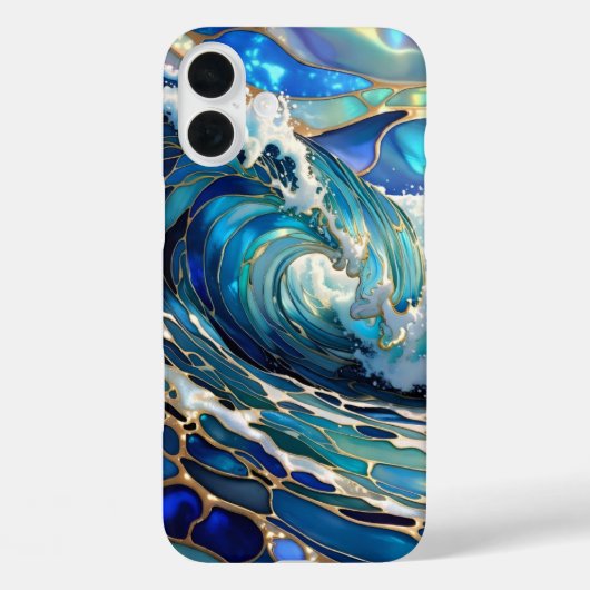 ブルー・ウェーブ ステンドグラス iPhoneケース 海のデザイン Case-Mate iPhoneケース (裏面)
