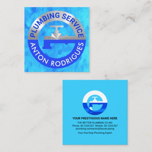 ブルー・ウォーターの銀水栓パイグランジプライン スクエア名刺 (正面/裏面)